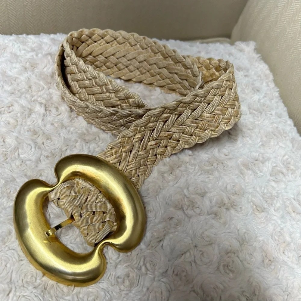 Handmade soft braided belt with heavy gold brass buckle 38 inches medium